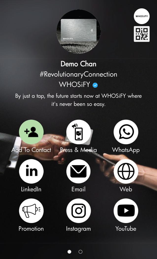 WHOSiFY e-profile showing the verified blue tick beside the company name / WHOSiFY 電子名片，企業名稱旁顯示認證藍剔